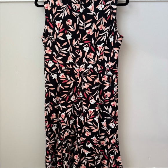 Talbots Sleeveless Floral Ruffle Hem Dress Back Zip Stretch Black Pink Sz 10P - Picture 5 of 10
